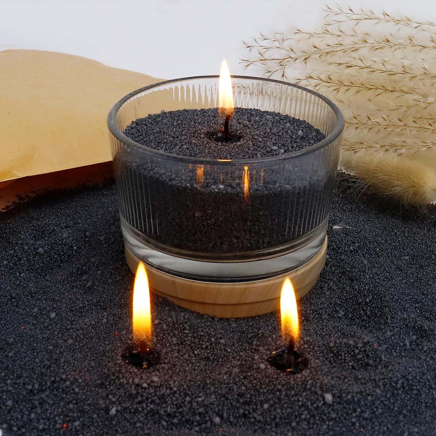 Candle Making Ingredients - 黒色のキャンドルサンド（芯付き）、200g、10個の芯付きパールキャンドルサンド、パールキャンドル、ワックスキャンドル製造用ワックス顆粒