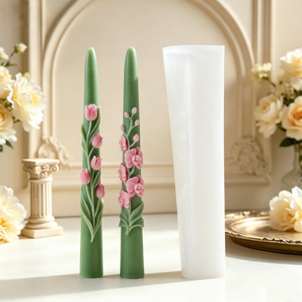 ロングポールフラワーテーパーキャンドルシリコンモールド3Dエ - Candle Making Wax Melter のレビューと価格