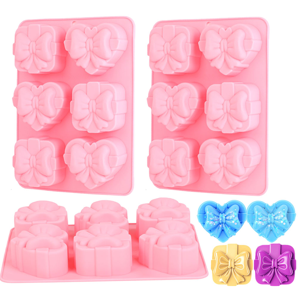 スクエアハート型シリコンモールド 6個取り リボンデザイン  - Candle Making Wax Melter のレビューと価格