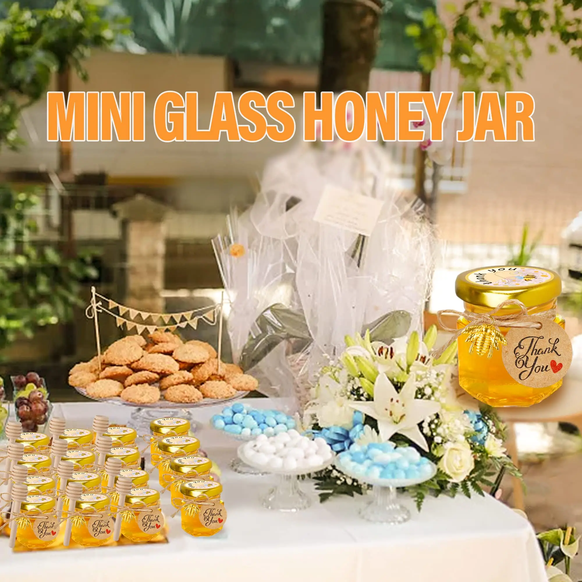 1.5オンスの六角形ミニガラス製ハニーポット、木製ディッパー - Candle Making Event のレビューと価格